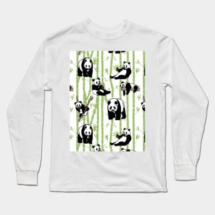 Giant Pandas in the bamboo forest on white background Long Sleeve T-Shirt